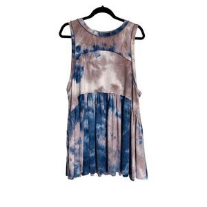 Mustbe USA Top Womens Size Medium Blue Beige Tie-Dye Sleeveless Tunic